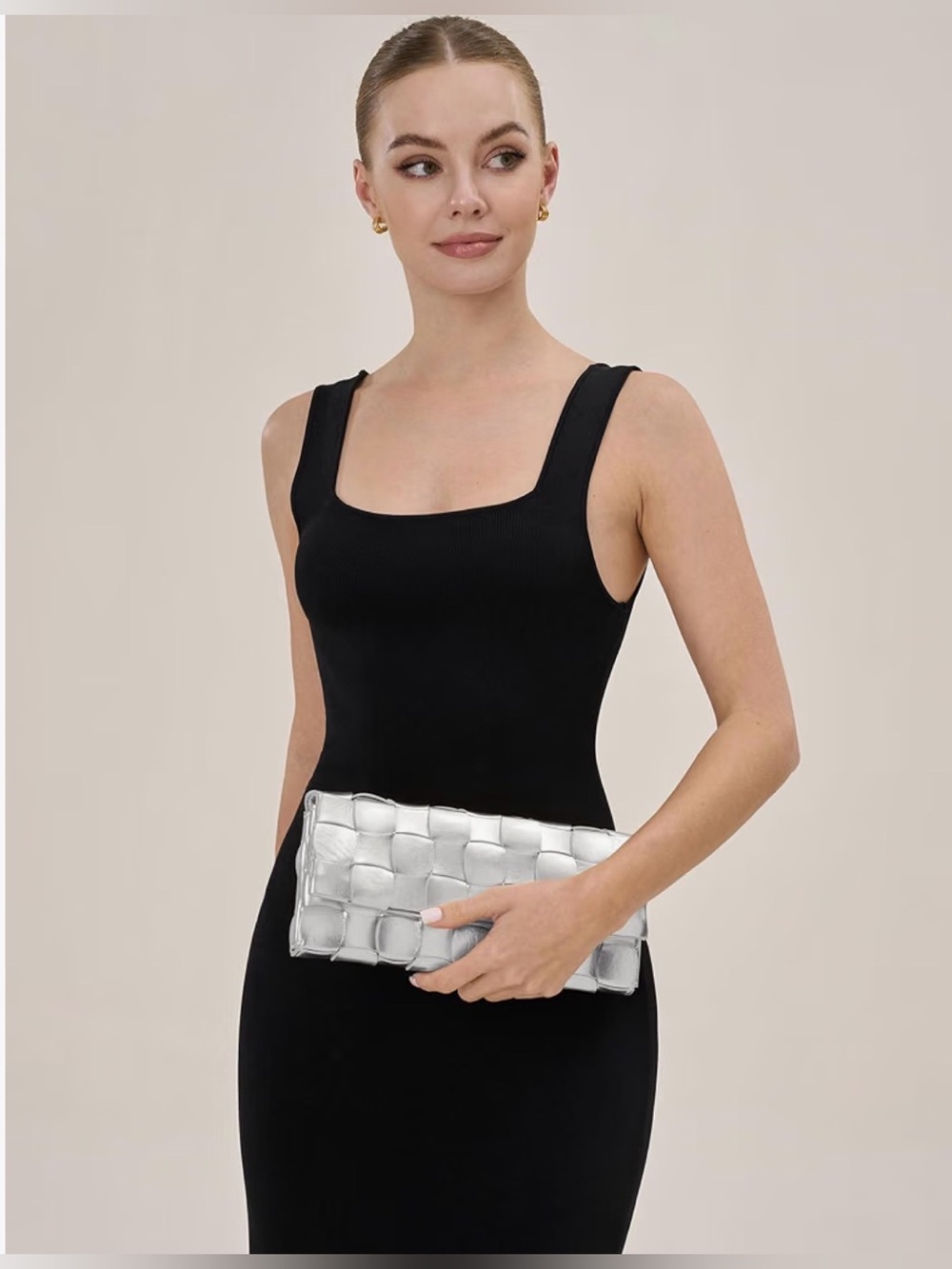 CHUNLI Woven Evening Clutch in silver